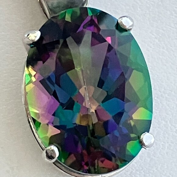 Natural Mystic Topaz, Real 14k White gold pendant. - Picture 10 of 12
